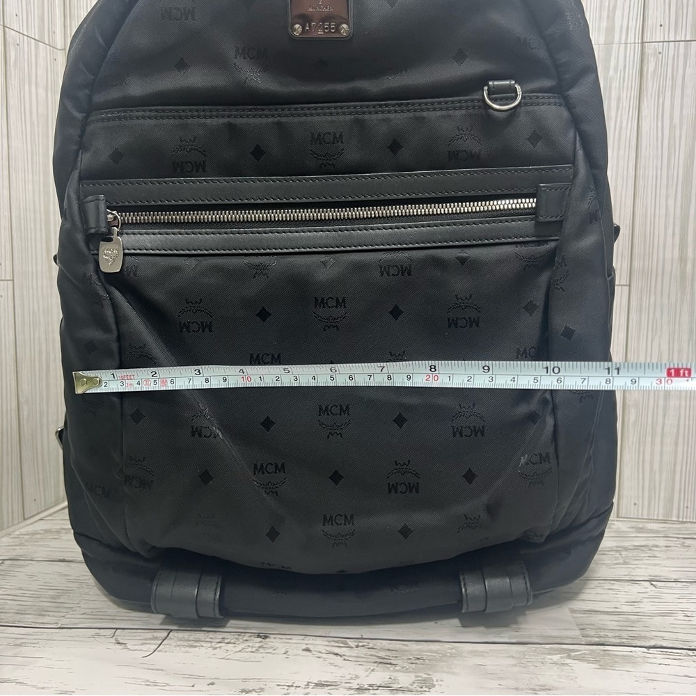 MCM Stark Backpack Black Nylon Logo Print Medium Unisex Designer Travel Bag - Picture 15 of 16